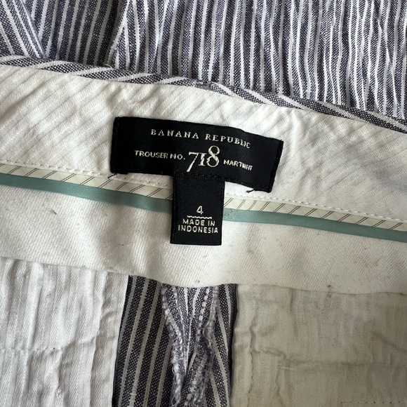 Banana Republic Navy White Striped Martin Fit Pants 100% Linen size 4 Nautical - Picture 5 of 7